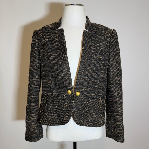 Mary Kay by Twin Hill Jackets & Blazers - Mary Kay by Twin Hill Tweed Peplum Blazer Jacket Black/Gold Womens Petite Sz 12P